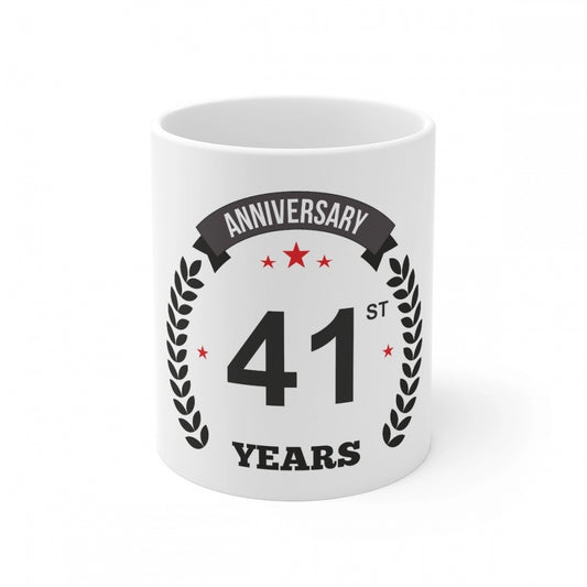 Amfyn Ceramic 41st Anniversary Printed Coffee Mug (Color: White, Capacity:330ml)