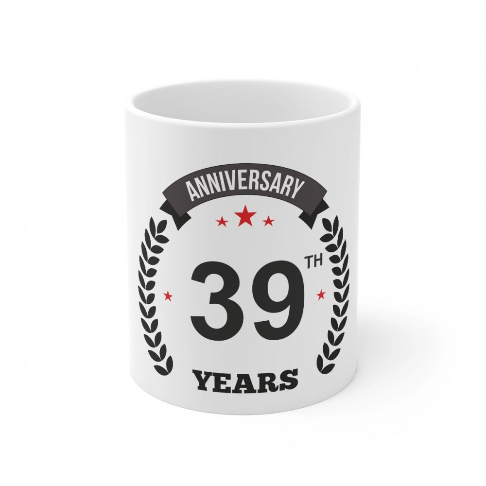 Amfyn Ceramic 39th Anniversary Printed Coffee Mug (Color: White, Capacity:330ml)