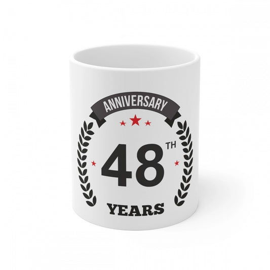 Amfyn Ceramic 48th Anniversary Printed Coffee Mug (Color: White, Capacity:330ml)