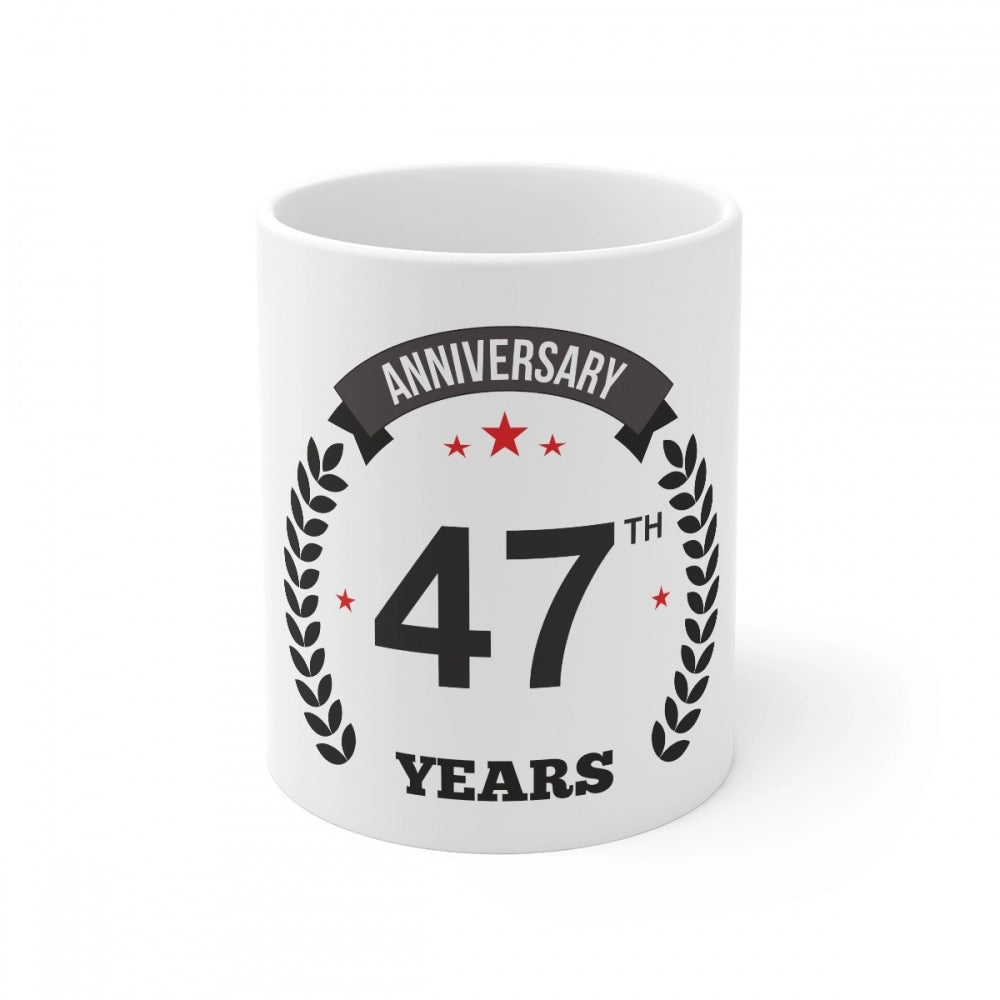 Amfyn Ceramic 47th Anniversary Printed Coffee Mug (Color: White, Capacity:330ml)