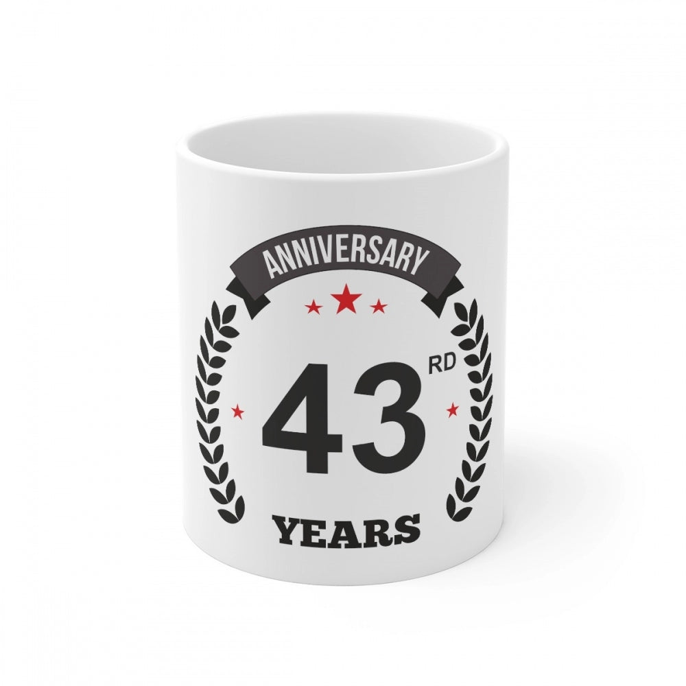 Amfyn Ceramic 43rd Anniversary Printed Coffee Mug (Color: White, Capacity:330ml)