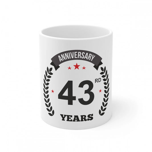 Amfyn Ceramic 43rd Anniversary Printed Coffee Mug (Color: White, Capacity:330ml)