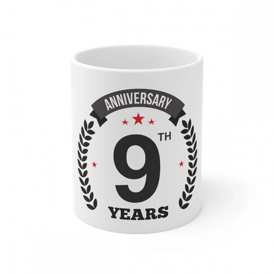 Amfyn Ceramic 9th Anniversary Printed Coffee Mug (Color: White, Capacity:330ml)