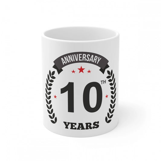 Amfyn Ceramic 10th Anniversary Printed Coffee Mug (Color: White, Capacity:330ml)