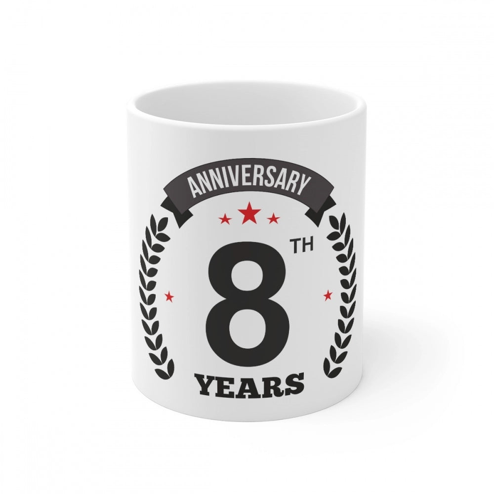 Amfyn Ceramic 8th Anniversary Printed Coffee Mug (Color: White, Capacity:330ml)