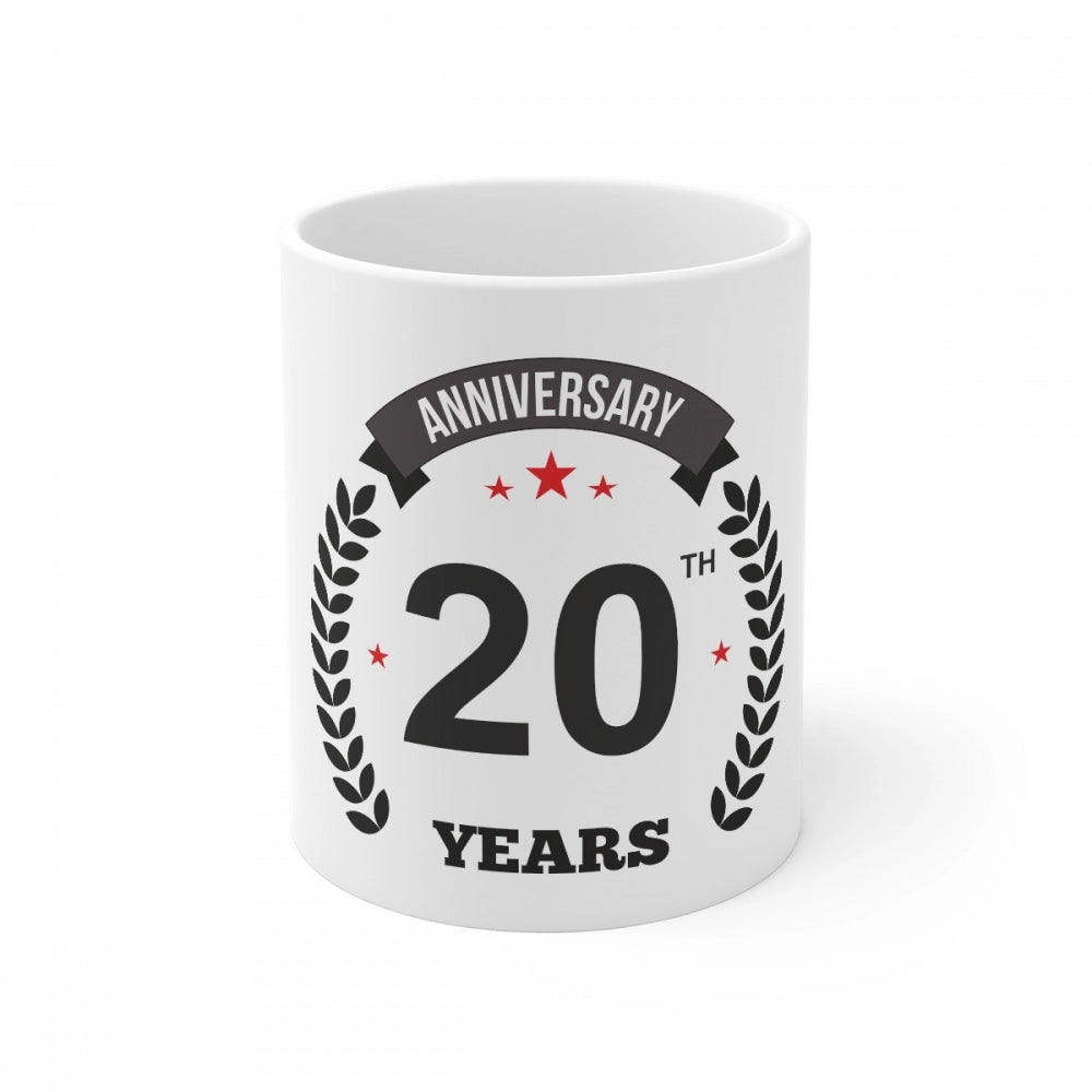 Amfyn Ceramic 20th Anniversary Printed Coffee Mug (Color: White, Capacity:330ml)