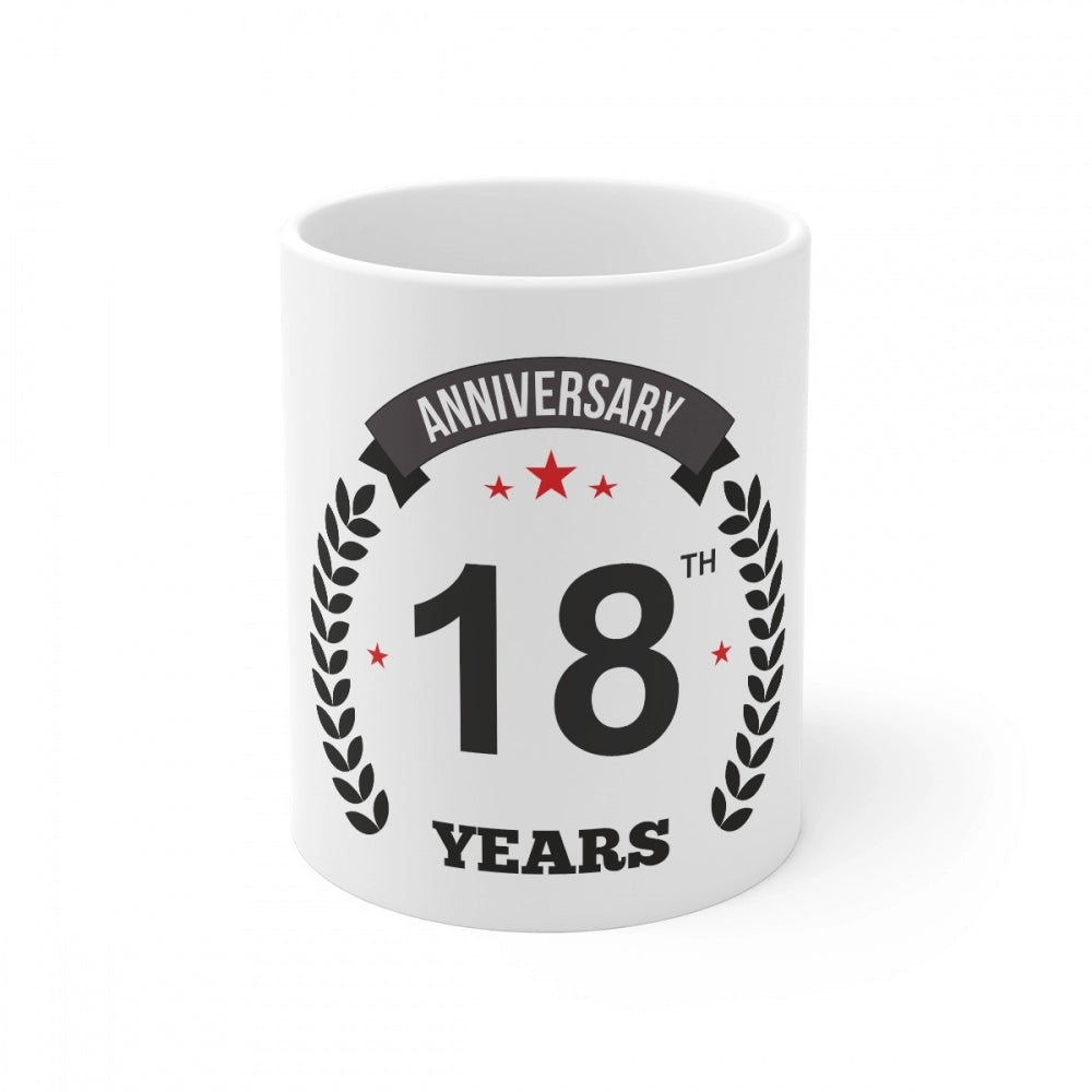 Amfyn Ceramic 18th Anniversary Printed Coffee Mug (Color: White, Capacity:330ml)