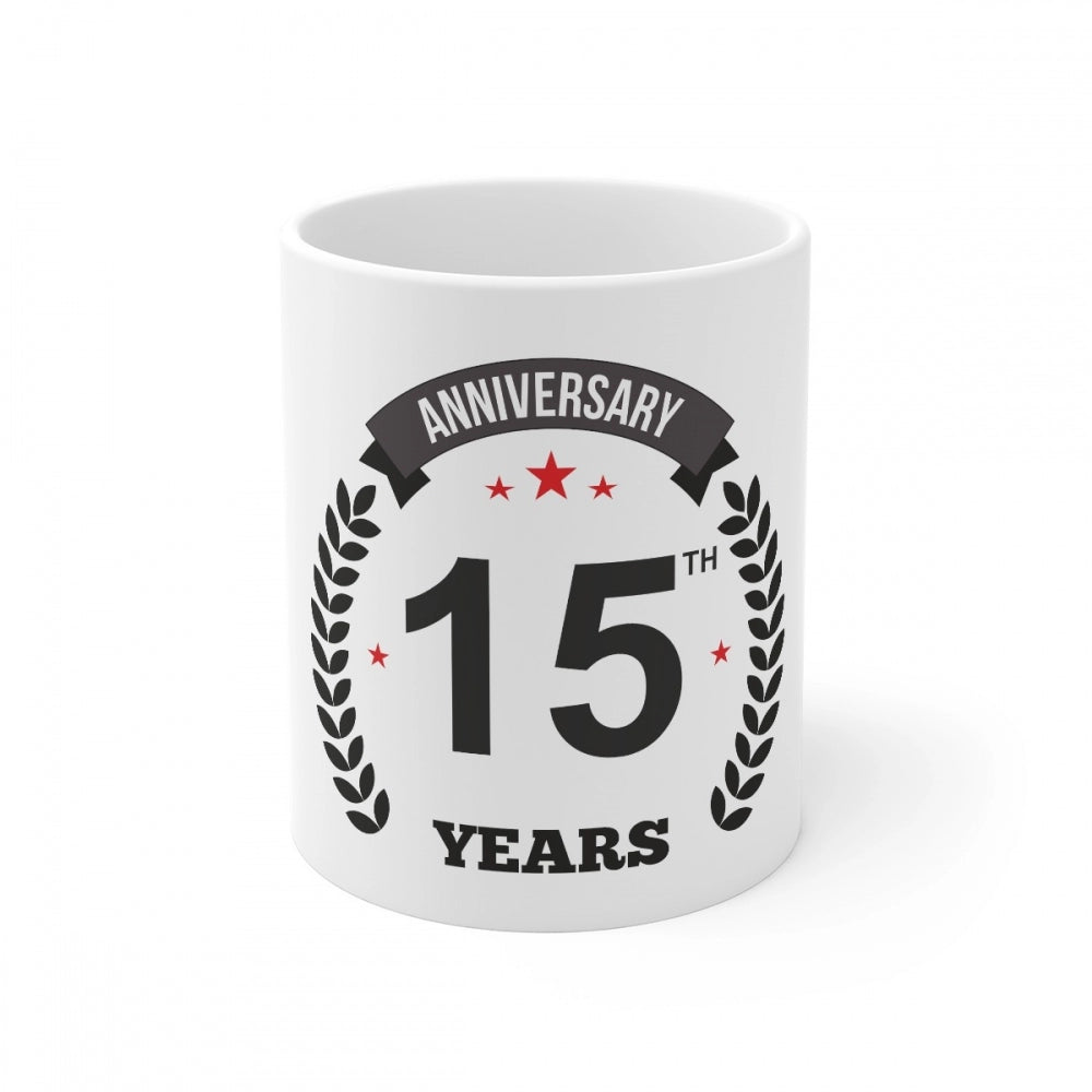 Amfyn Ceramic 15th Anniversary Printed Coffee Mug (Color: White, Capacity:330ml)