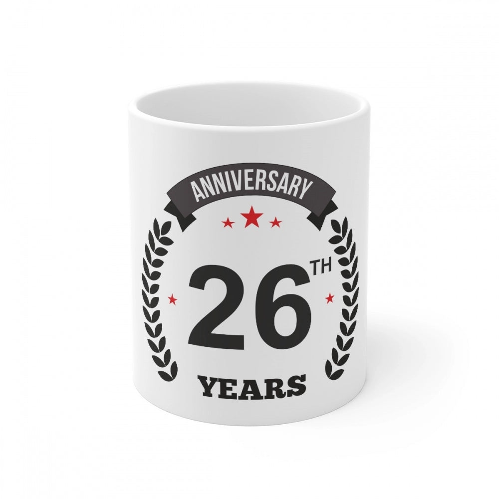 Amfyn Ceramic 26th Anniversary Printed Coffee Mug (Color: White, Capacity:330ml)