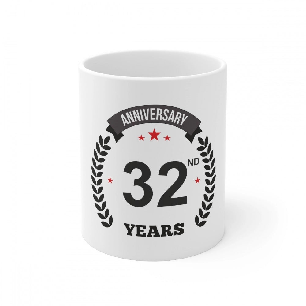 Amfyn Ceramic 32nd Anniversary Printed Coffee Mug (Color: White, Capacity:330ml)