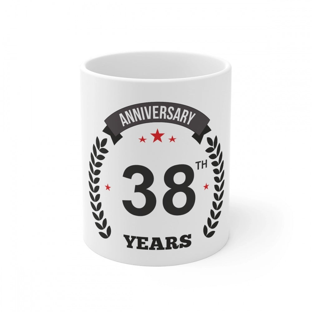 Amfyn Ceramic 38th Anniversary Printed Coffee Mug (Color: White, Capacity:330ml)