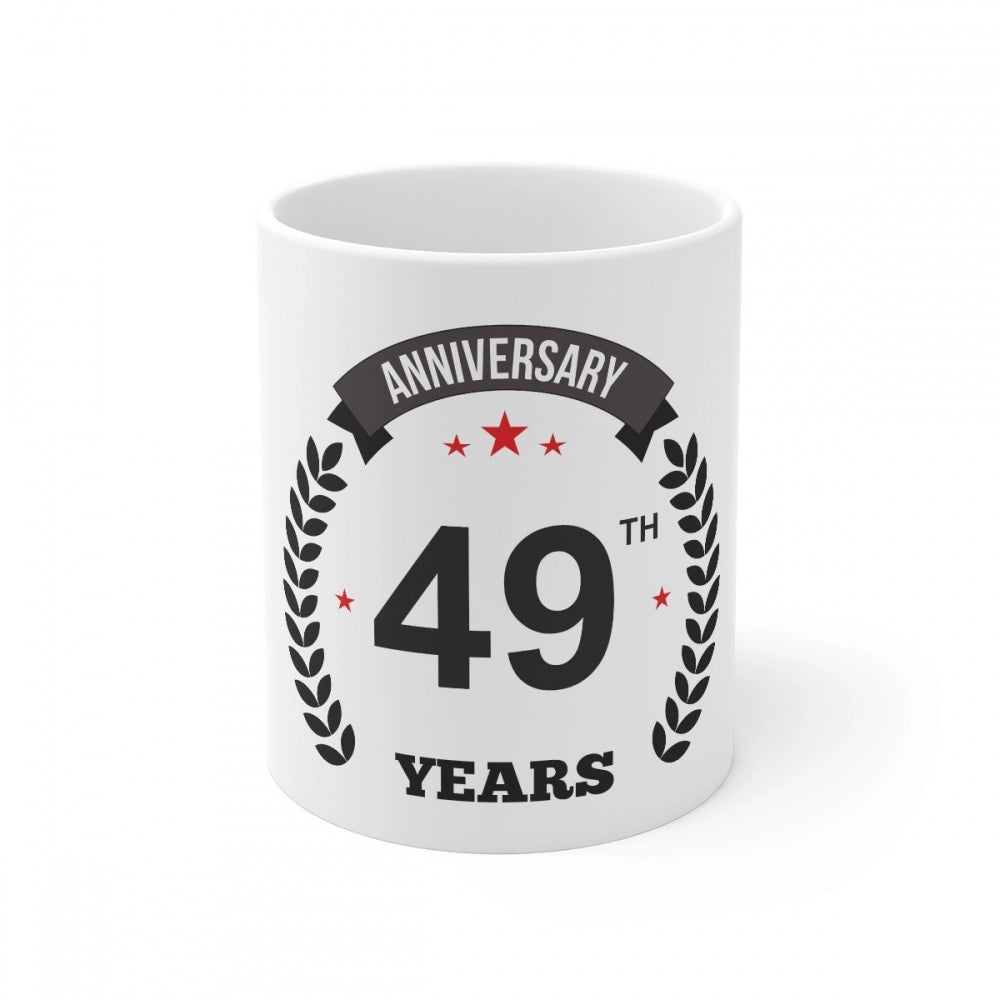 Amfyn Ceramic 49th Anniversary Printed Coffee Mug (Color: White, Capacity:330ml)