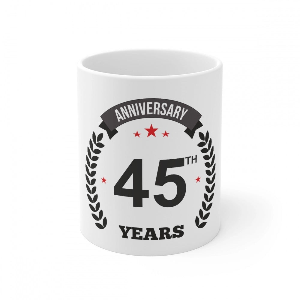 Amfyn Ceramic 45th Anniversary Printed Coffee Mug (Color: White, Capacity:330ml)