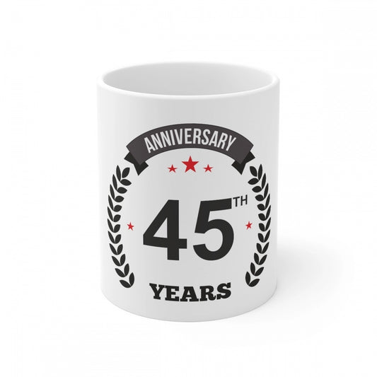 Amfyn Ceramic 45th Anniversary Printed Coffee Mug (Color: White, Capacity:330ml)