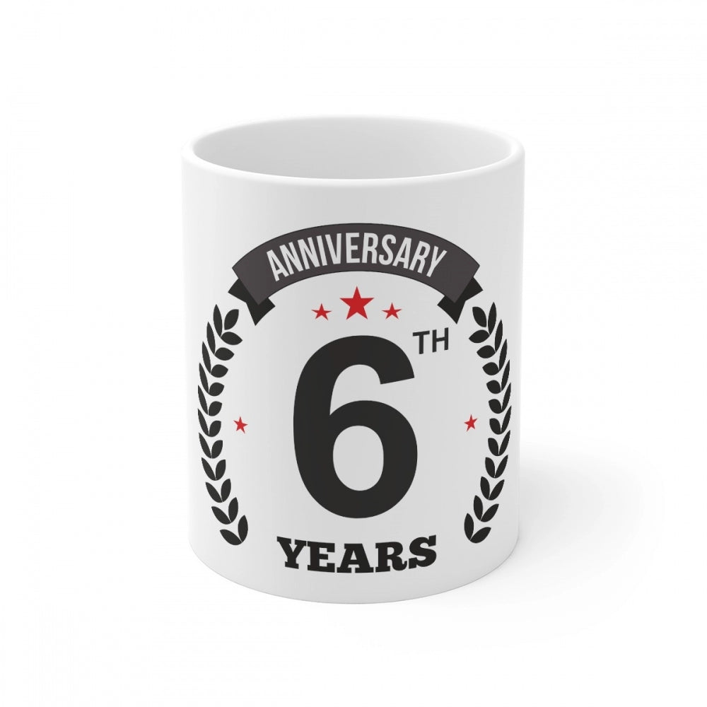 Amfyn Ceramic 6th Anniversary Printed Coffee Mug (Color: White, Capacity:330ml)