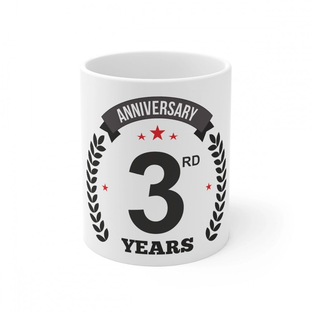 Amfyn Ceramic 3rd Anniversary Printed Coffee Mug (Color: White, Capacity:330ml)