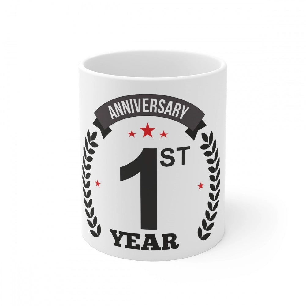 Amfyn Ceramic 1st Anniversary Printed Coffee Mug (Color: White, Capacity:330ml)