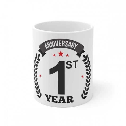 Amfyn Ceramic 1st Anniversary Printed Coffee Mug (Color: White, Capacity:330ml)