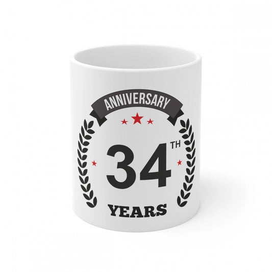 Amfyn Ceramic 34th Anniversary Printed Coffee Mug (Color: White, Capacity:330ml)