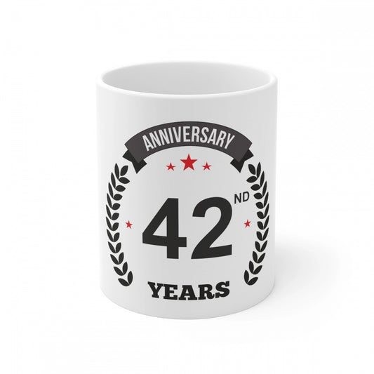 Amfyn Ceramic 42nd Anniversary Printed Coffee Mug (Color: White, Capacity:330ml)