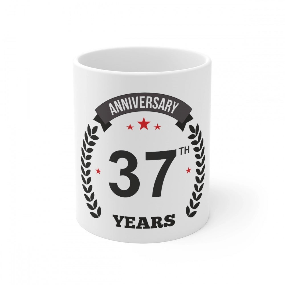 Amfyn Ceramic 37th Anniversary Printed Coffee Mug (Color: White, Capacity:330ml)