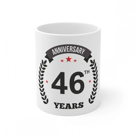 Amfyn Ceramic 46th Anniversary Printed Coffee Mug (Color: White, Capacity:330ml)