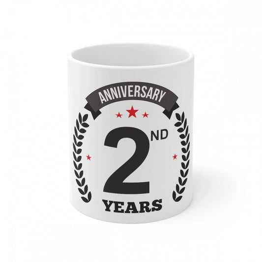 Amfyn Ceramic 2nd Anniversary Printed Coffee Mug (Color: White, Capacity:330ml)