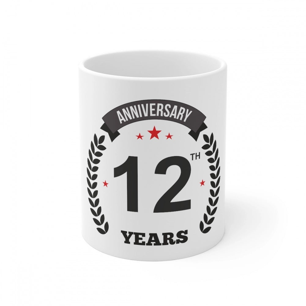 Amfyn Ceramic 12th Anniversary Printed Coffee Mug (Color: White, Capacity:330ml)