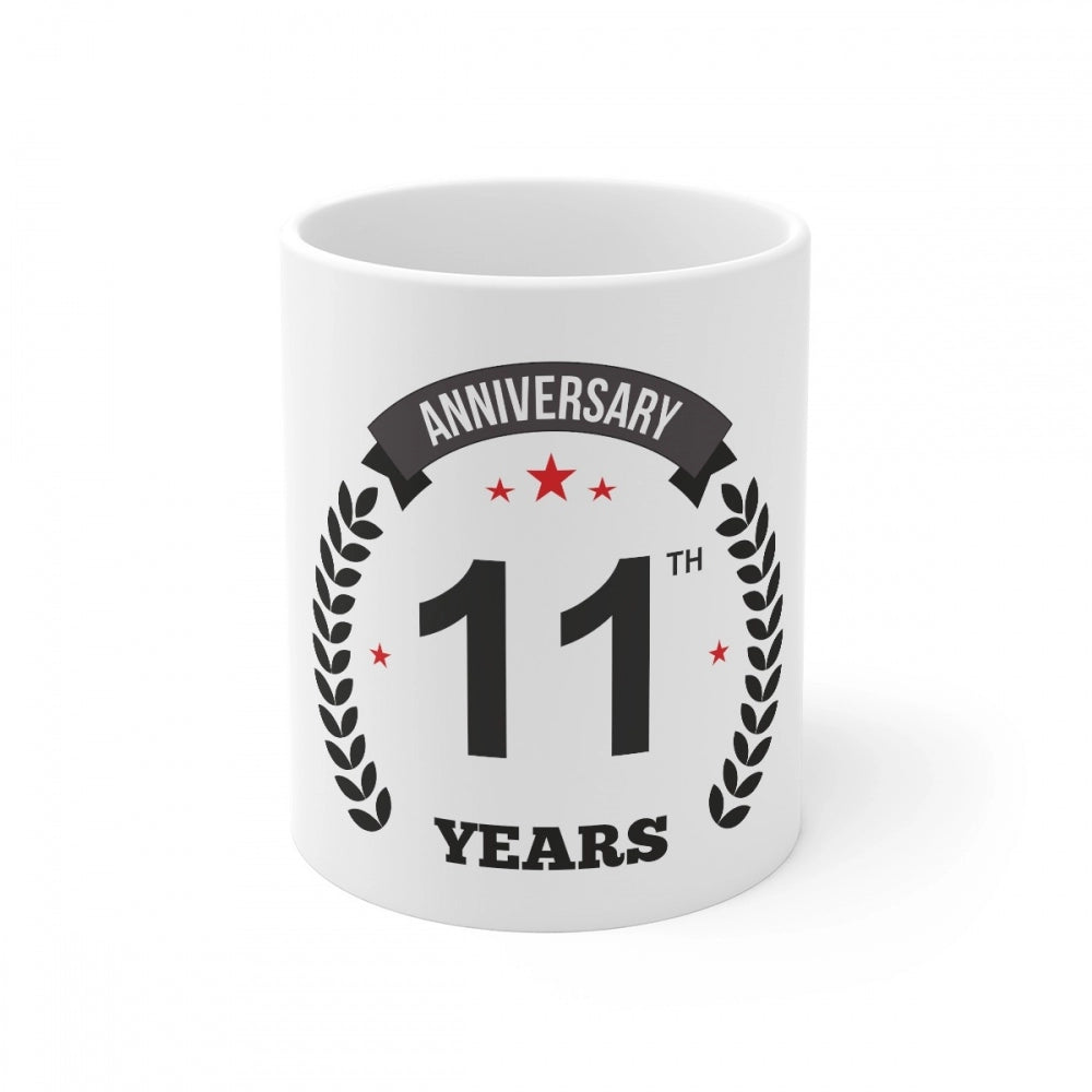 Amfyn Ceramic 11th Anniversary Printed Coffee Mug (Color: White, Capacity:330ml)