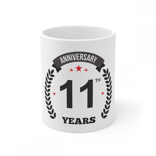 Amfyn Ceramic 11th Anniversary Printed Coffee Mug (Color: White, Capacity:330ml)