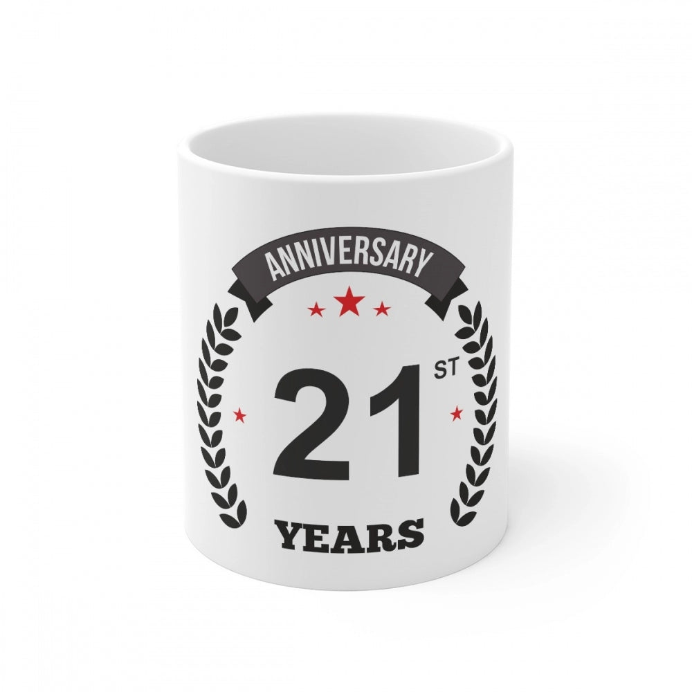 Amfyn Ceramic 21st Anniversary Printed Coffee Mug (Color: White, Capacity:330ml)