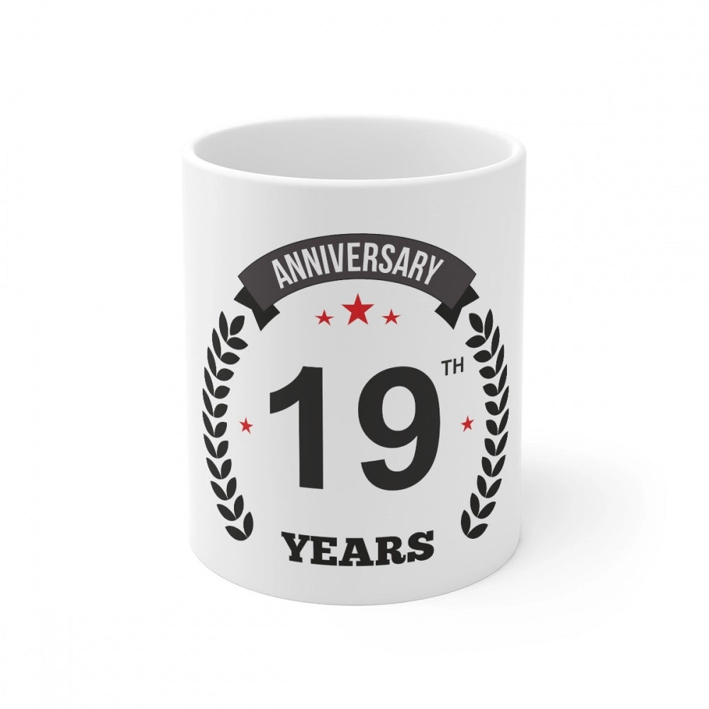 Amfyn Ceramic 19th Anniversary Printed Coffee Mug (Color: White, Capacity:330ml)