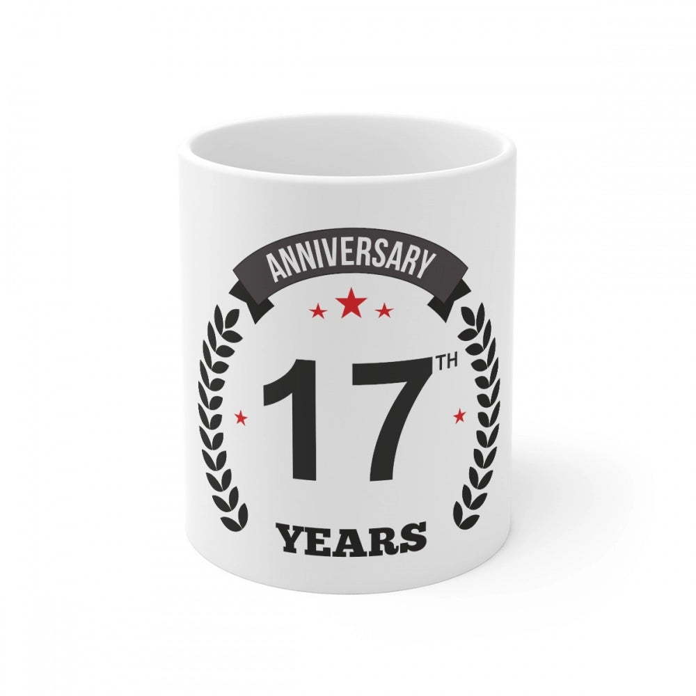 Amfyn Ceramic 17th Anniversary Printed Coffee Mug (Color: White, Capacity:330ml)