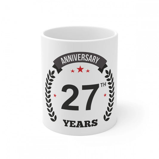 Amfyn Ceramic 27th Anniversary Printed Coffee Mug (Color: White, Capacity:330ml)