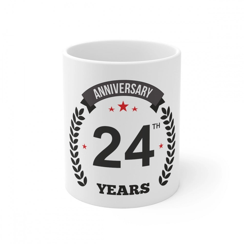 Amfyn Ceramic 24th Anniversary Printed Coffee Mug (Color: White, Capacity:330ml)