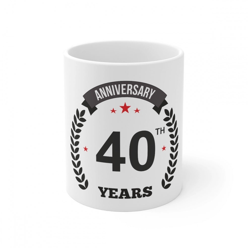 Amfyn Ceramic 40th Anniversary Printed Coffee Mug (Color: White, Capacity:330ml)