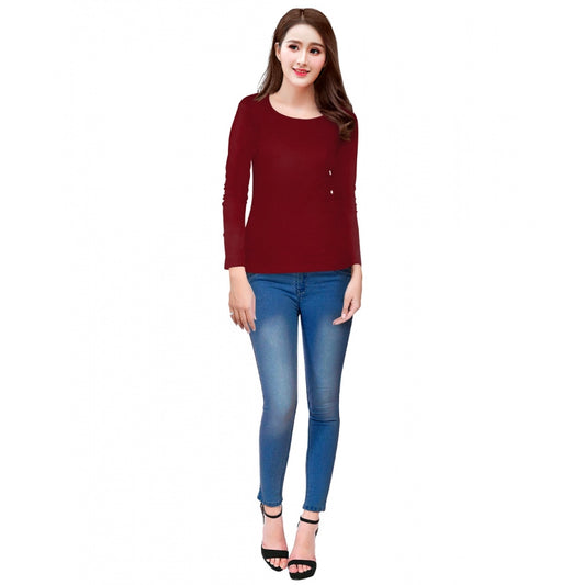 Amfyn Women's Western Wear Hosiery T Shirts (Maroon)