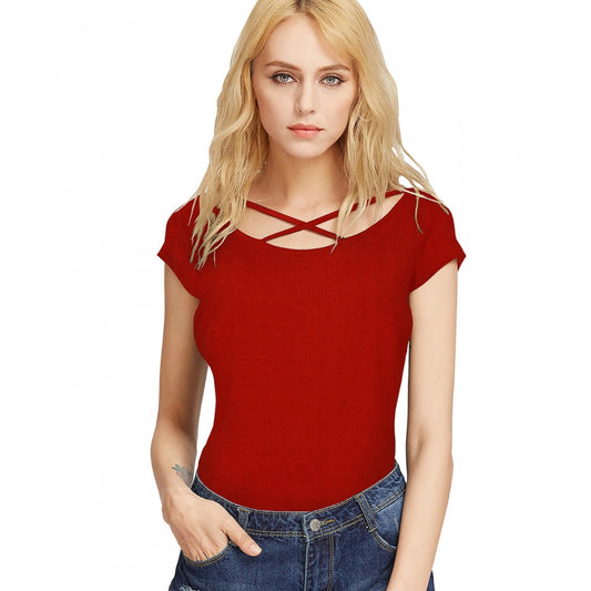 Amfyn Women's Western Wear Hosiery T Shirts (Red)