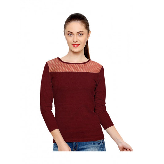 Amfyn Women's Western Wear Hosiery T Shirts (Maroon)