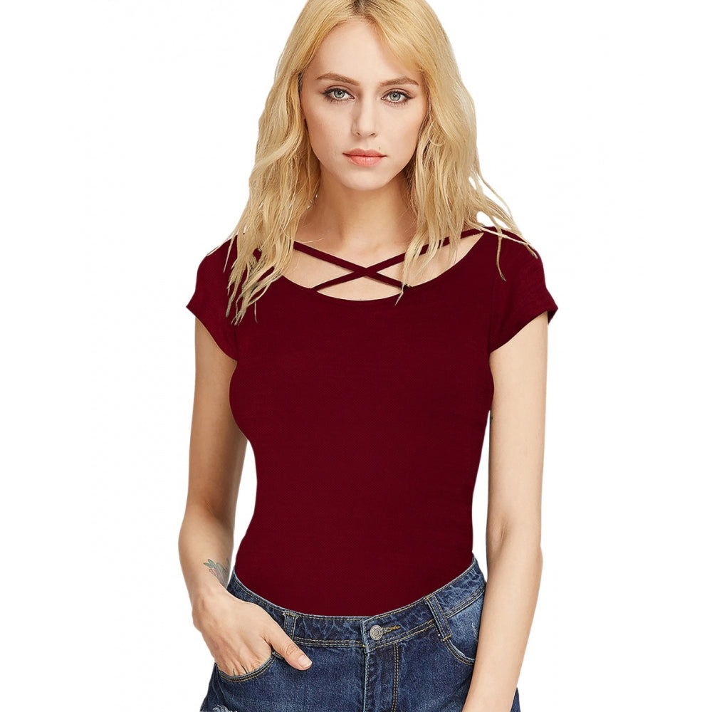 Amfyn Women's Western Wear Hosiery T Shirts (Maroon)