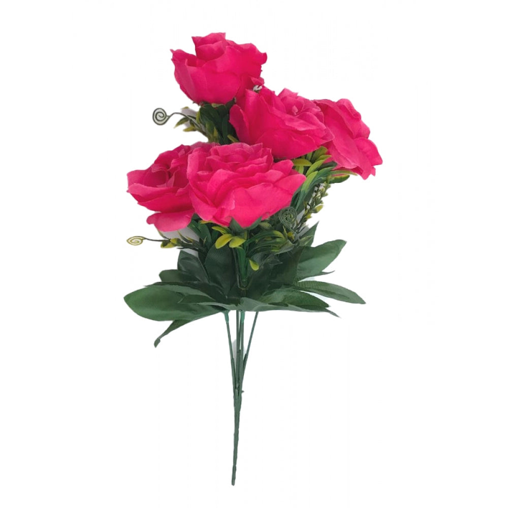 Fashion Artificial Flowers Bunch Bouquet Of 5 Roses For Home Decoration (Dark Pink, Material:Silk, Polyester)