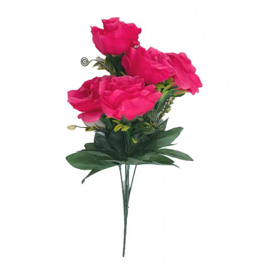 Fashion Artificial Flowers Bunch Bouquet Of 5 Roses For Home Decoration (Dark Pink, Material:Silk, Polyester)