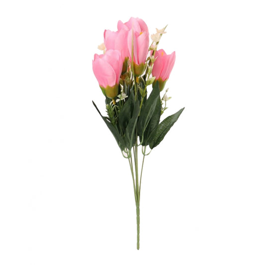 Amfyn Artificial Flowers Bunch Bouquet Of Daffodil Tulip Flowers For Home Decoration (Light Pink, Material:Silk, Polyester)