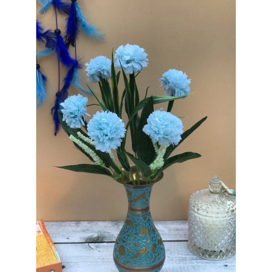 Amfyn Artificial Flowers Bunch Bouquet Of 6 Chrysanthemum Flowers For Home Decoration (Blue, Material:Silk, Polyester)