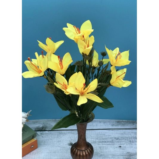 Fashion Artificial Flowers Bunch Bouquet Oflily Flowers For Home Decoration (Yellow, Material:Silk, Polyester)