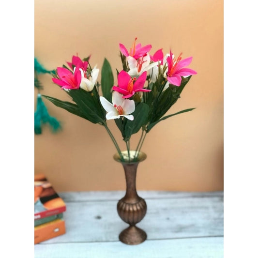 Fashion Artificial Flowers Bunch Bouquet Oflily Flowers For Home Decoration (Pink And White, Material:Silk, Polyester)