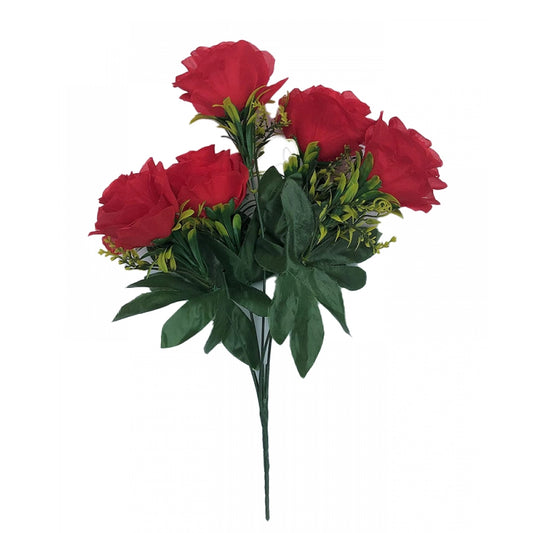 Fashion Artificial Flowers Bunch Bouquet Of 5 Roses For Home Decoration (Red, Material:Silk, Polyester)