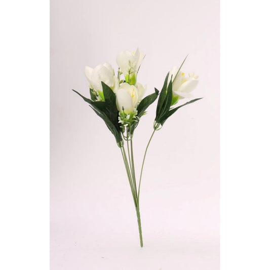 Amfyn Artificial Flowers Bunch Bouquet Of Daffodil Tulip Flowers For Home Decoration (White, Material:Silk, Polyester)