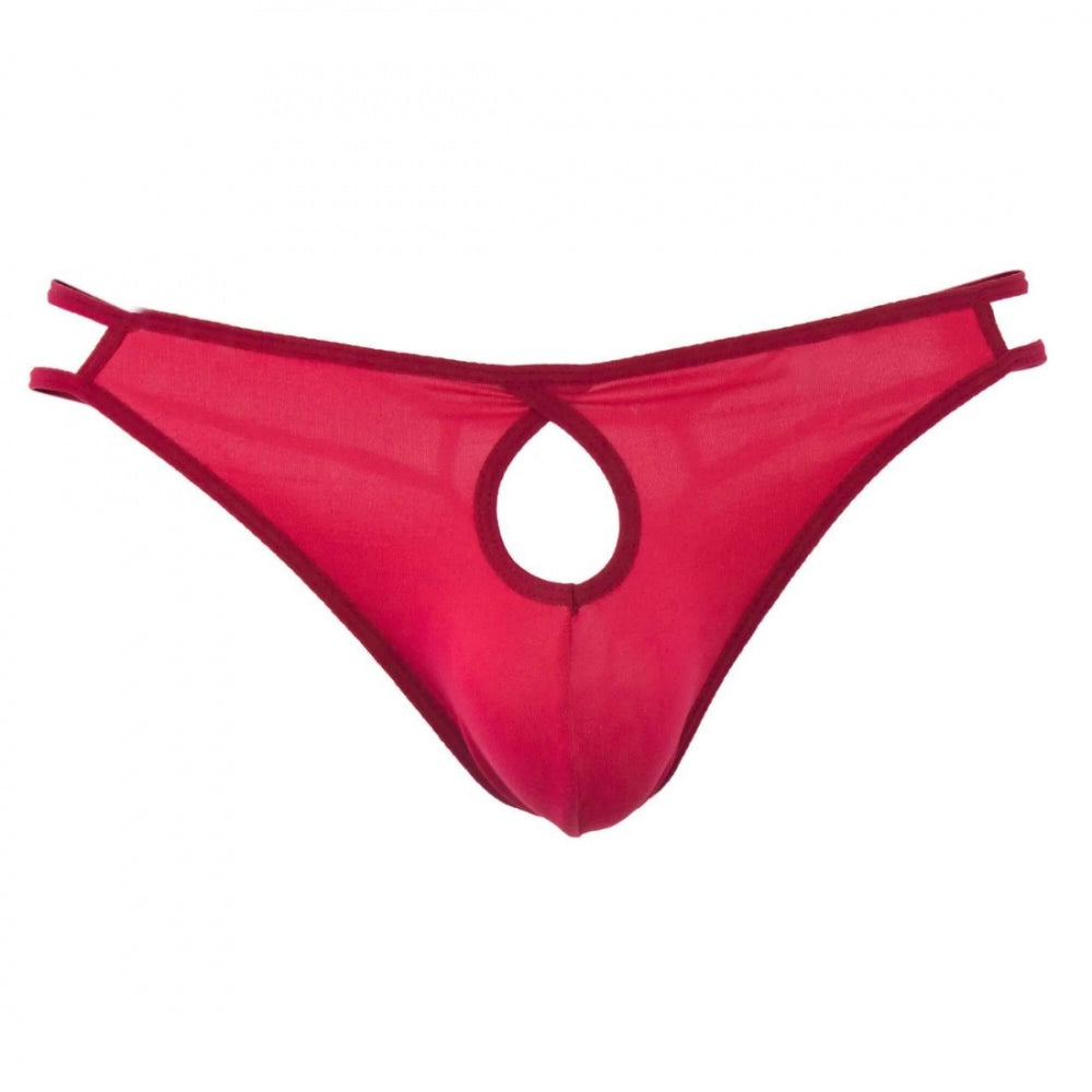 Amfyn Men's Cotton Spandex Brief Thong Front Open Hole Notch Underwear (Red)