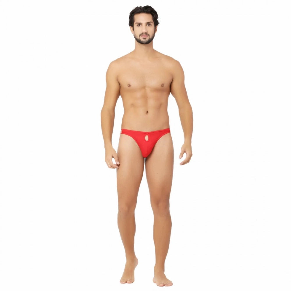 Amfyn Men's Cotton Spandex Brief Thong Front Open Hole Notch Underwear (Red)